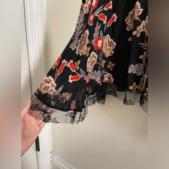 Angie Dress Small Mini Black Bohemian Floral Lace Drop Waist Sundress - Picture 5 of 7